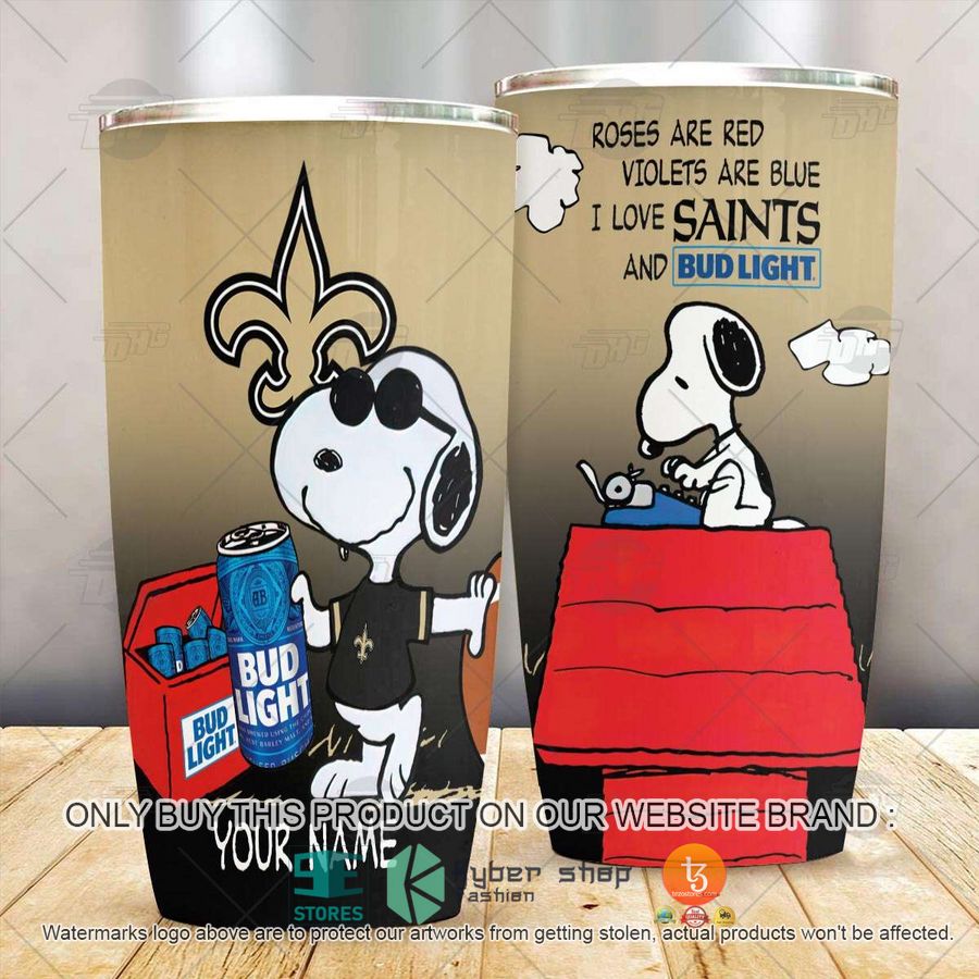 NEW New Orleans Saints Snoopy Bud Light Beer Custom Name Tumbler 3 personalized nfl new orleans saints snoopy bud light beer tumbler 3 58517