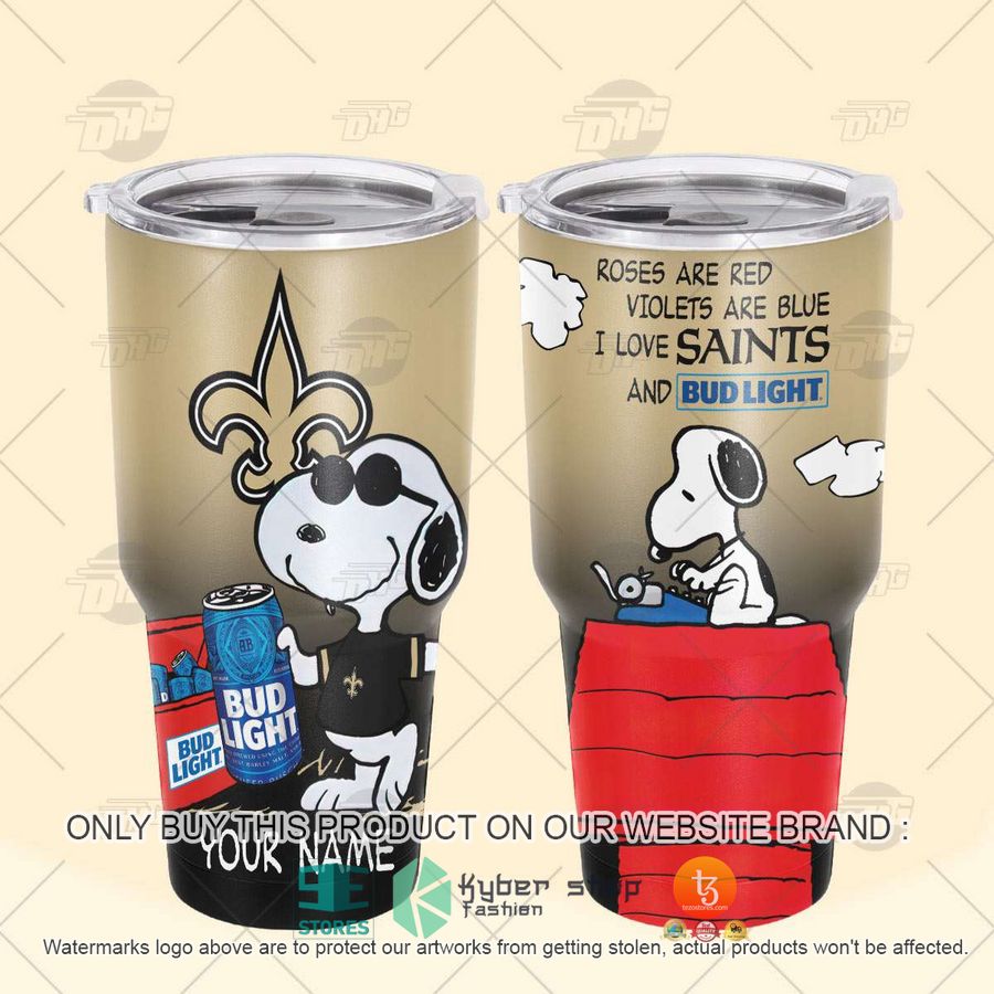 NEW New Orleans Saints Snoopy Bud Light Beer Custom Name Tumbler 4 personalized nfl new orleans saints snoopy bud light beer tumbler 4 29794