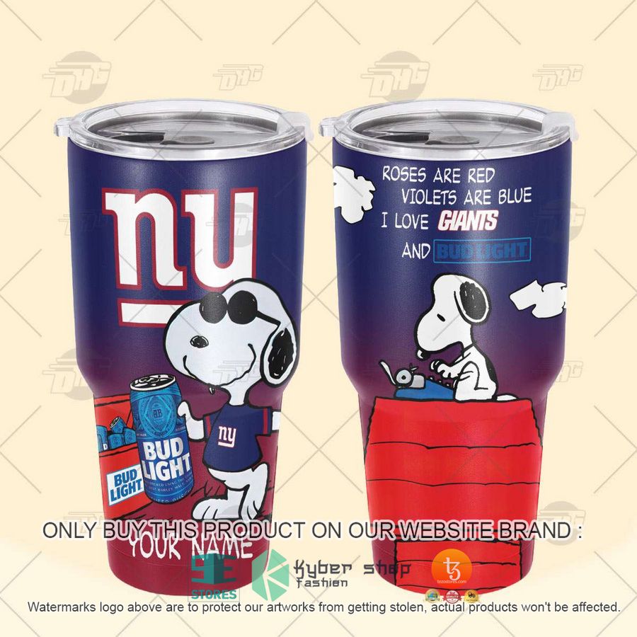 NEW New York Giants Snoopy Bud Light Beer Custom Name Tumbler 4 personalized nfl new york giants snoopy bud light beer tumbler 4 8291