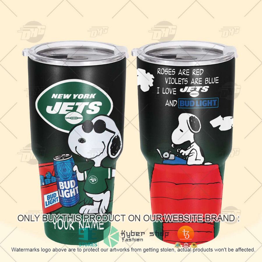 NEW New York Jets Snoopy Bud Light Beer Custom Name Tumbler 4 personalized nfl new york jets snoopy bud light beer tumbler 4 75349
