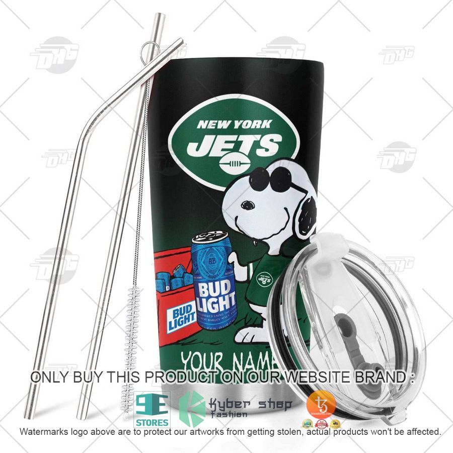 NEW New York Jets Snoopy Bud Light Beer Custom Name Tumbler 5 personalized nfl new york jets snoopy bud light beer tumbler 5 55378