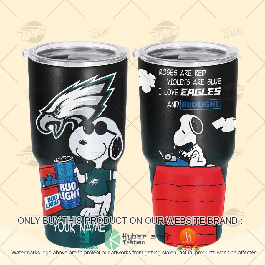 NEW Philadelphia Eagles Snoopy Bud Light Beer Custom Name Tumbler 4 personalized nfl philadelphia eagles snoopy bud light beer tumbler 4 80413