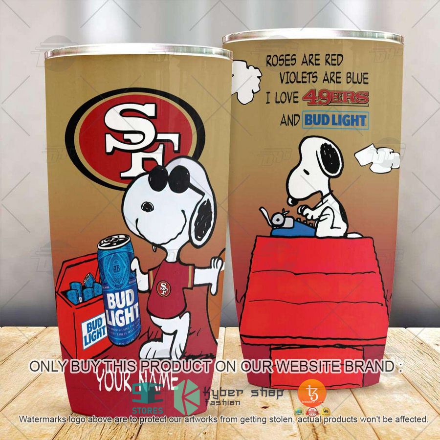 NEW San Francisco 49Ers Snoopy Bud Light Beer Custom Name Tumbler 3 personalized nfl san francisco 49ers snoopy bud light beer tumbler 3 65379