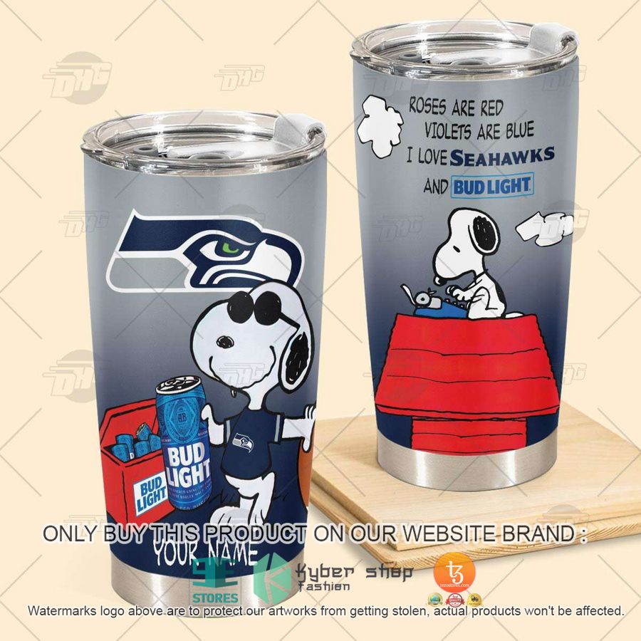 personalized nfl seattle seahawks snoopy bud light beer tumbler 2 88396