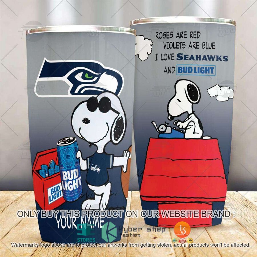 NEW Seattle Seahawks Snoopy Bud Light Beer Custom Name Tumbler 3 personalized nfl seattle seahawks snoopy bud light beer tumbler 3 75267