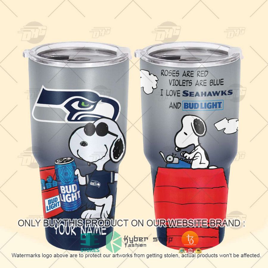 NEW Seattle Seahawks Snoopy Bud Light Beer Custom Name Tumbler 4 personalized nfl seattle seahawks snoopy bud light beer tumbler 4 79215