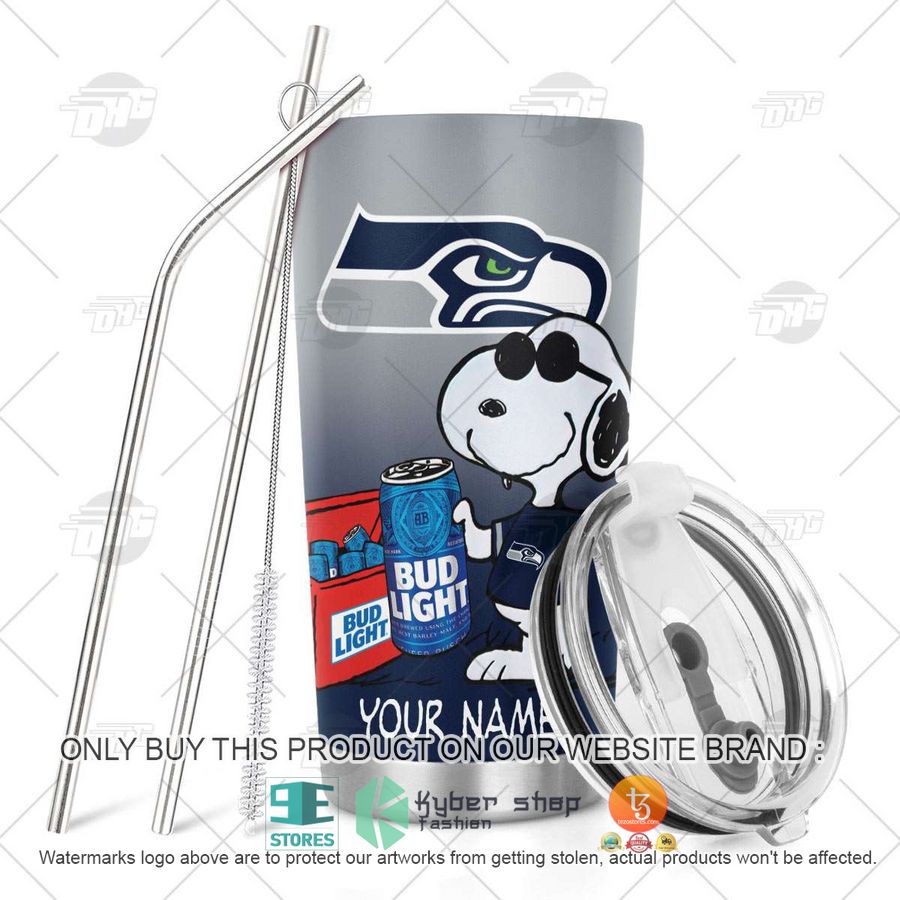 NEW Seattle Seahawks Snoopy Bud Light Beer Custom Name Tumbler 5 personalized nfl seattle seahawks snoopy bud light beer tumbler 5 20679