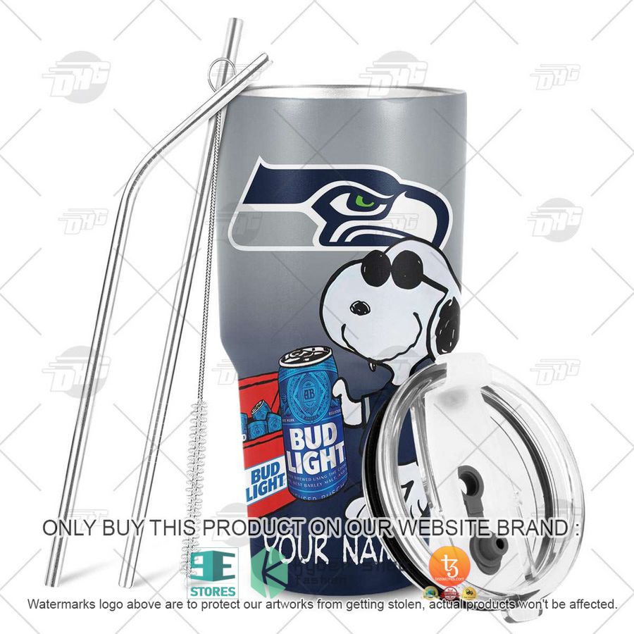 NEW Seattle Seahawks Snoopy Bud Light Beer Custom Name Tumbler 6 personalized nfl seattle seahawks snoopy bud light beer tumbler 6 93257