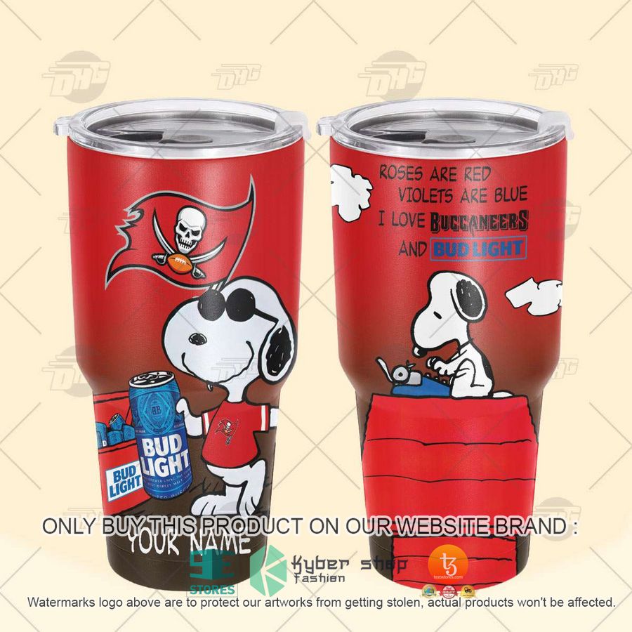 NEW Tampa Bay Buccaneers Snoopy Bud Light Beer Custom Name Tumbler 4 personalized nfl tampa bay buccaneers snoopy bud light beer tumbler 4 89363