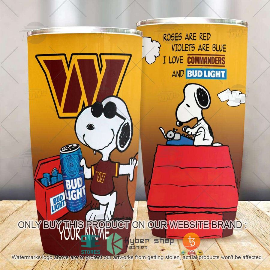 NEW Washington Commanders Snoopy Bud Light Beer Custom Name Tumbler 3 personalized nfl washington commanders snoopy bud light beer tumbler 3 84150