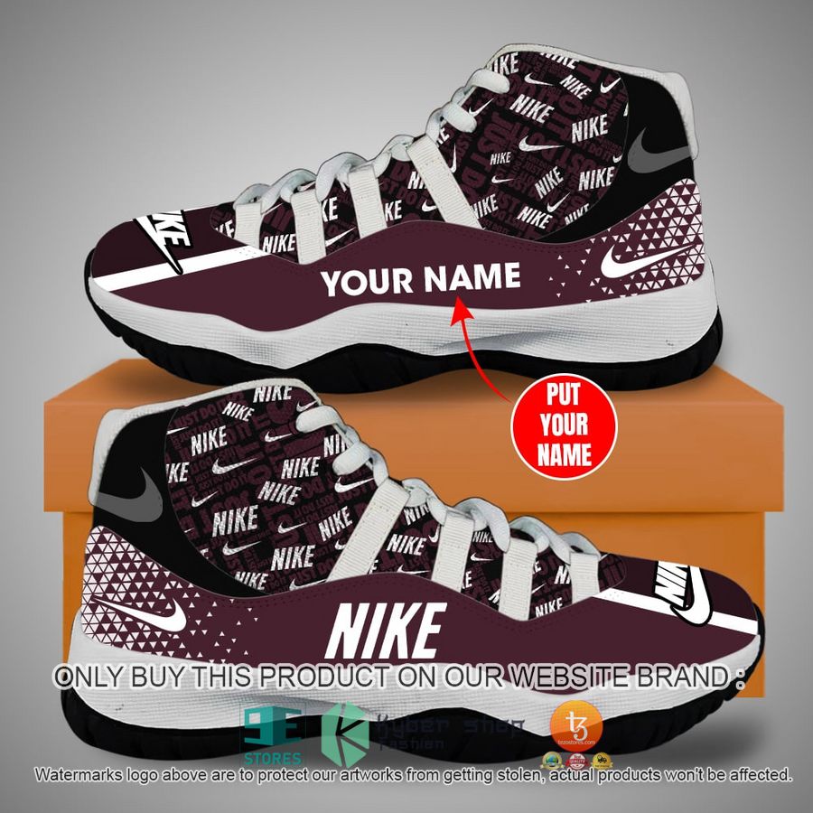 personlized nike logo pattern burgundy air jordan 11 shoes 2 33882