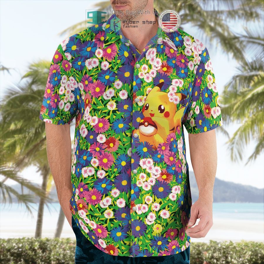 NEW Pikachu Summer Flowers Hawaii Shirt, Shorts 3 pikachu summer flowers hawaiian shirt shorts 3 99256