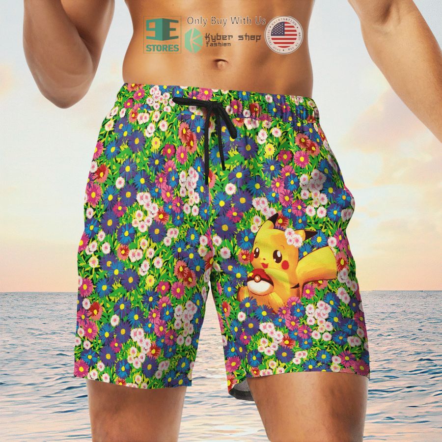 NEW Pikachu Summer Flowers Hawaii Shirt, Shorts 8 pikachu summer flowers hawaiian shirt shorts 8 59644