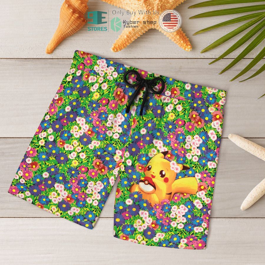 NEW Pikachu Summer Flowers Hawaii Shirt, Shorts 9 pikachu summer flowers hawaiian shirt shorts 9 31894
