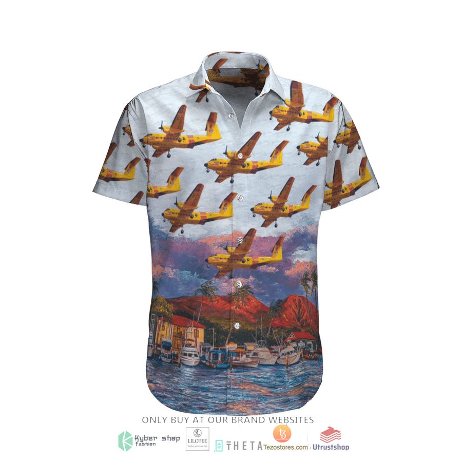 rcaf de havilland canada cc 115 buffalo dhc 5 blue short sleeve hawaiian shirt 1 77768
