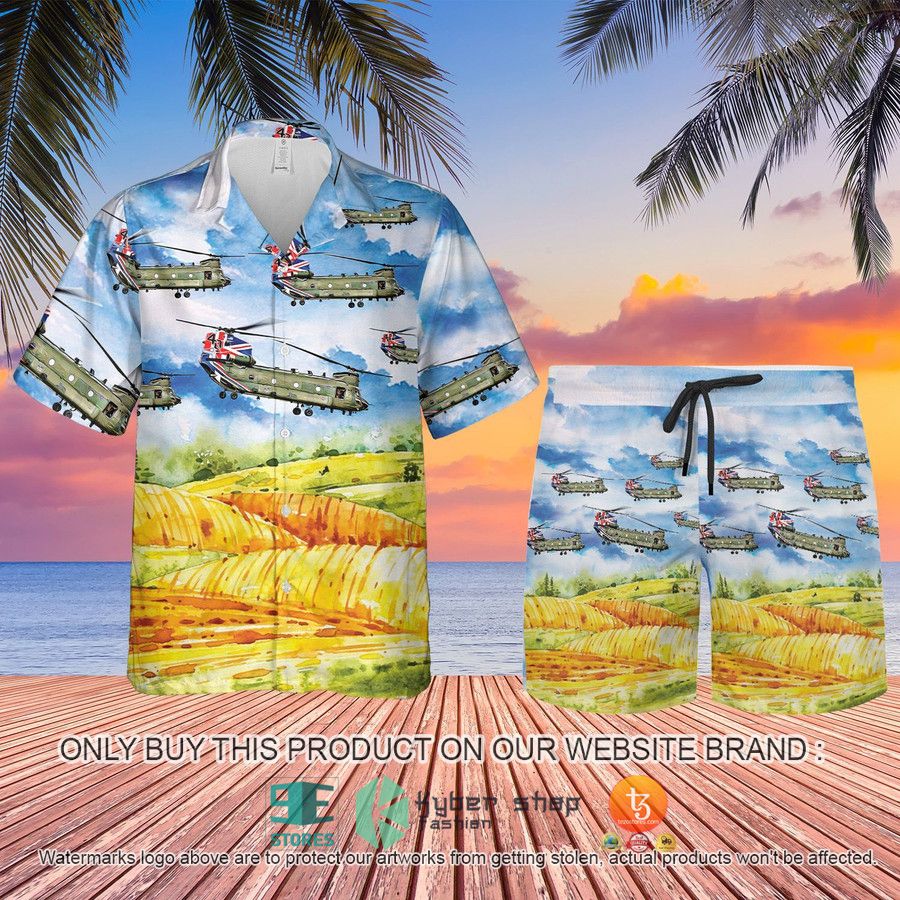 royal air force union jack chinook 40th anniversary field hawaiian shirt shorts 1 22673