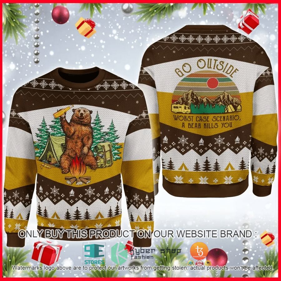 a bear with beer vintage camping ugly christmas sweater 1 71503