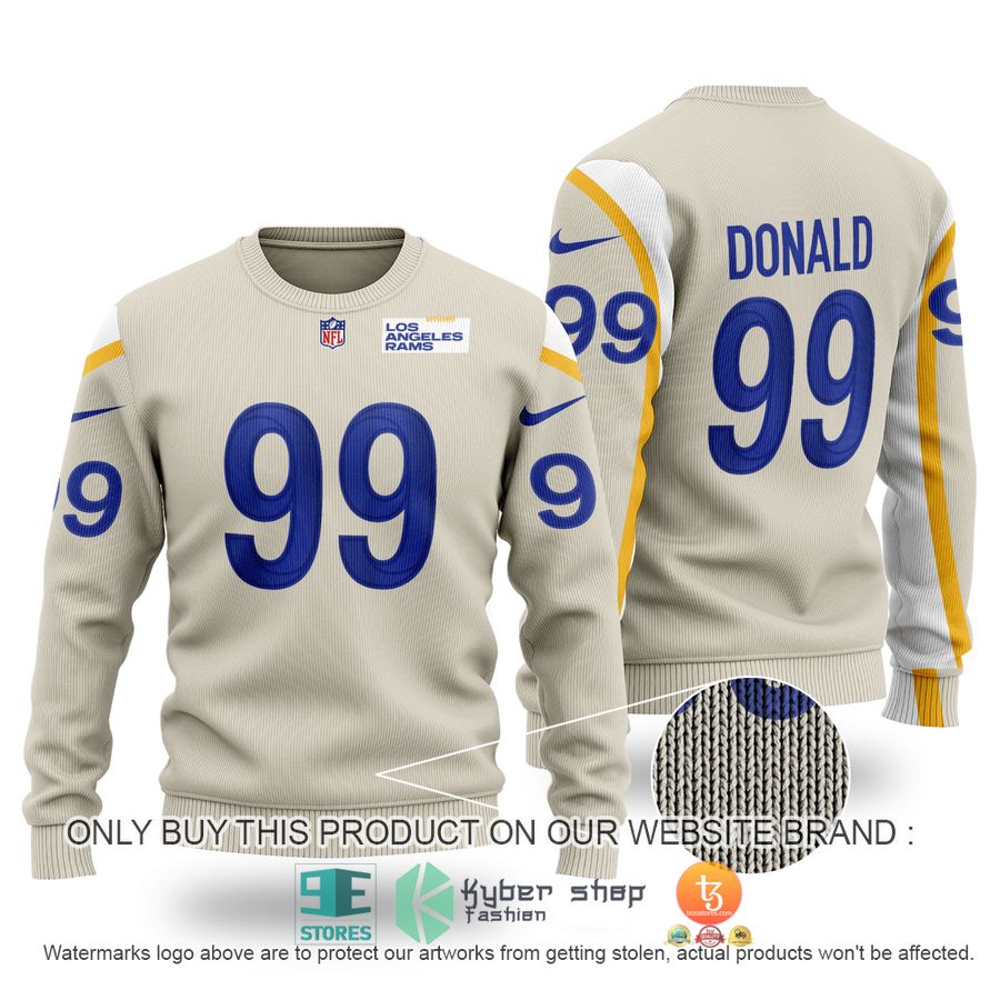 aaron donald 99 los angeles rams cream sweater 1 58401