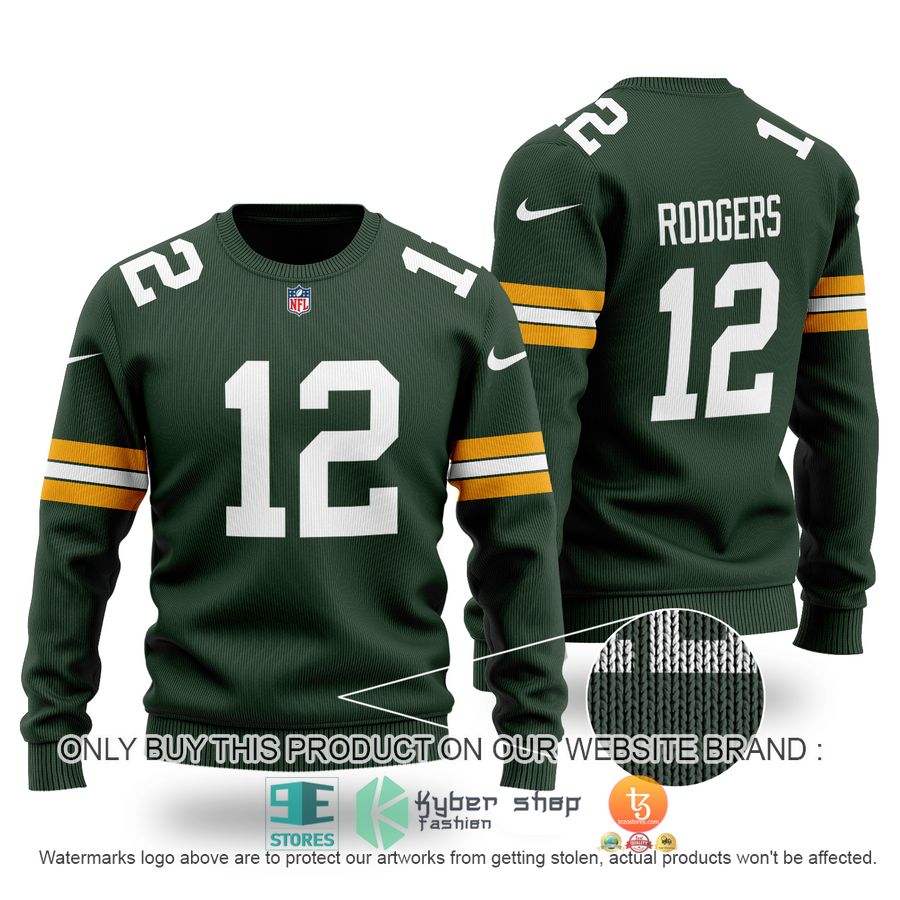 aaron rodgers 12 green bay packers green sweater 1 11722