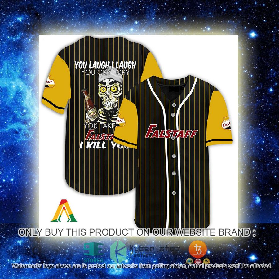 NEW Achmed the Dead Terrorist You Laugh I Laugh You Take My Falstaff Beer I Kill You Baseball Shirt 2 achmed the dead terrorist you laugh i laugh you take my falstaff beer i kill you baseball jersey 2 95471