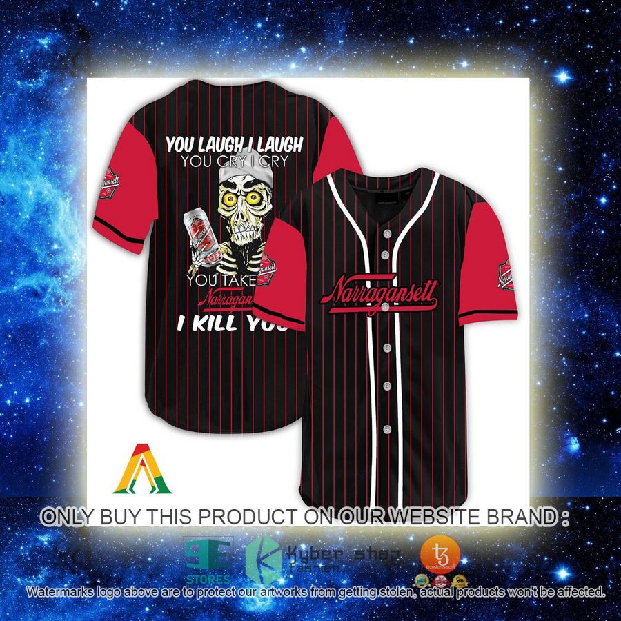 NEW Achmed the Dead Terrorist You Laugh I Laugh You Take My Narragansett Beer I Kill You Baseball Shirt 2 achmed the dead terrorist you laugh i laugh you take my narragansett beer i kill you baseball jersey 2 44905