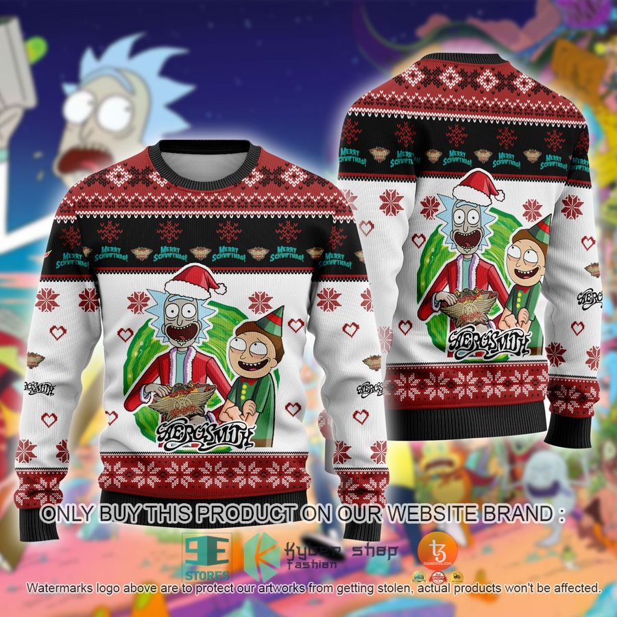 NEW Aerosmith Band Rick and Morty Sweatshirt 8 aerosmith band rick and morty ugly christmas sweater 1 34264