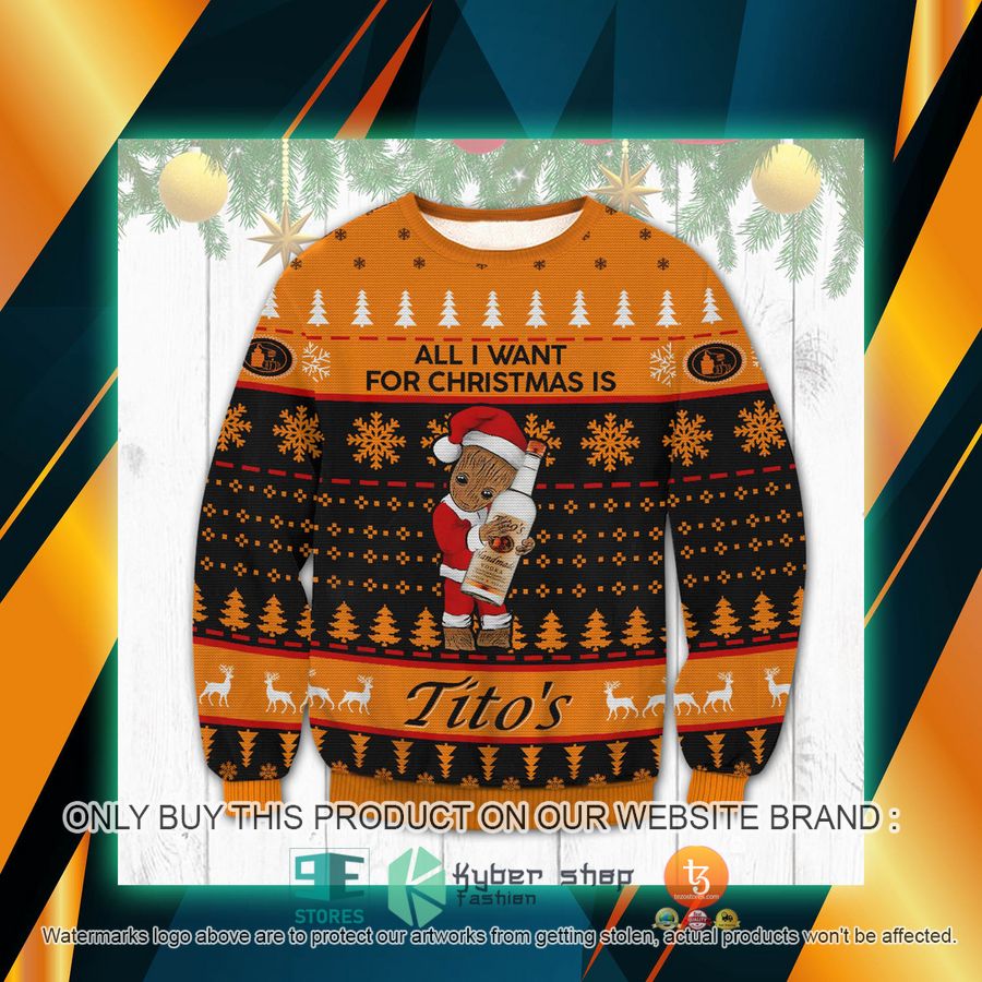 NEW All I Want For Christmas is Tito's Groot Christmas Sweatshirt, Sweater 7 all i want for christmas is titos groot christmas ugly sweater 1 75434