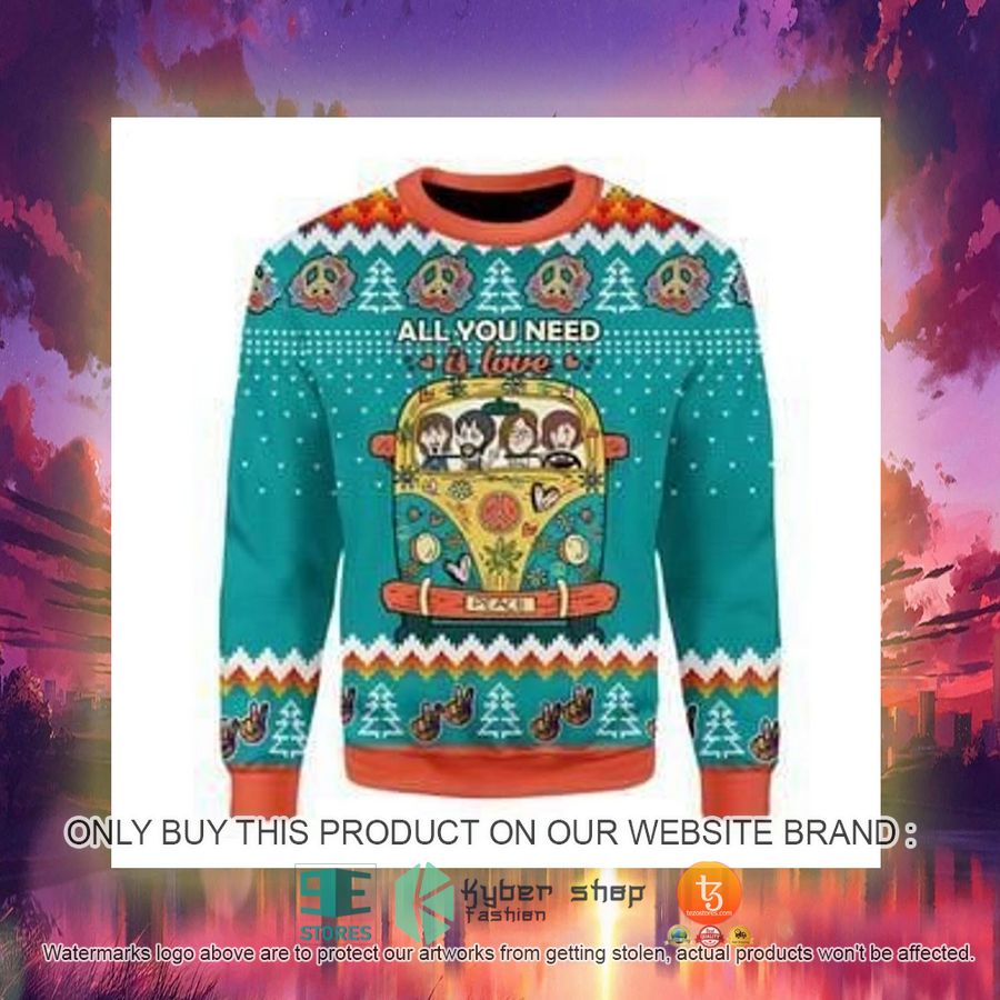 HOT All You Need Is Love Hippie Ugly Christmas Sweater 5 all you need is love hippie ugly christmas sweater 5 77756