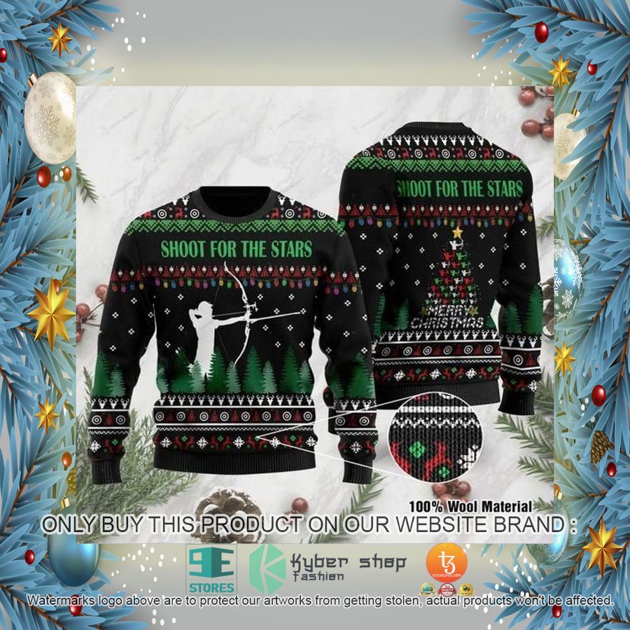 HOT Archer Using Compound Bow With Sayings Shoot For The Stars Ugly Christmas Sweater 2 archer using compound bow with sayings shoot for the stars ugly christmas sweater 2 70436