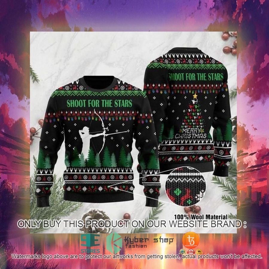 HOT Archer Using Compound Bow With Sayings Shoot For The Stars Ugly Christmas Sweater 3 archer using compound bow with sayings shoot for the stars ugly christmas sweater 3 41018