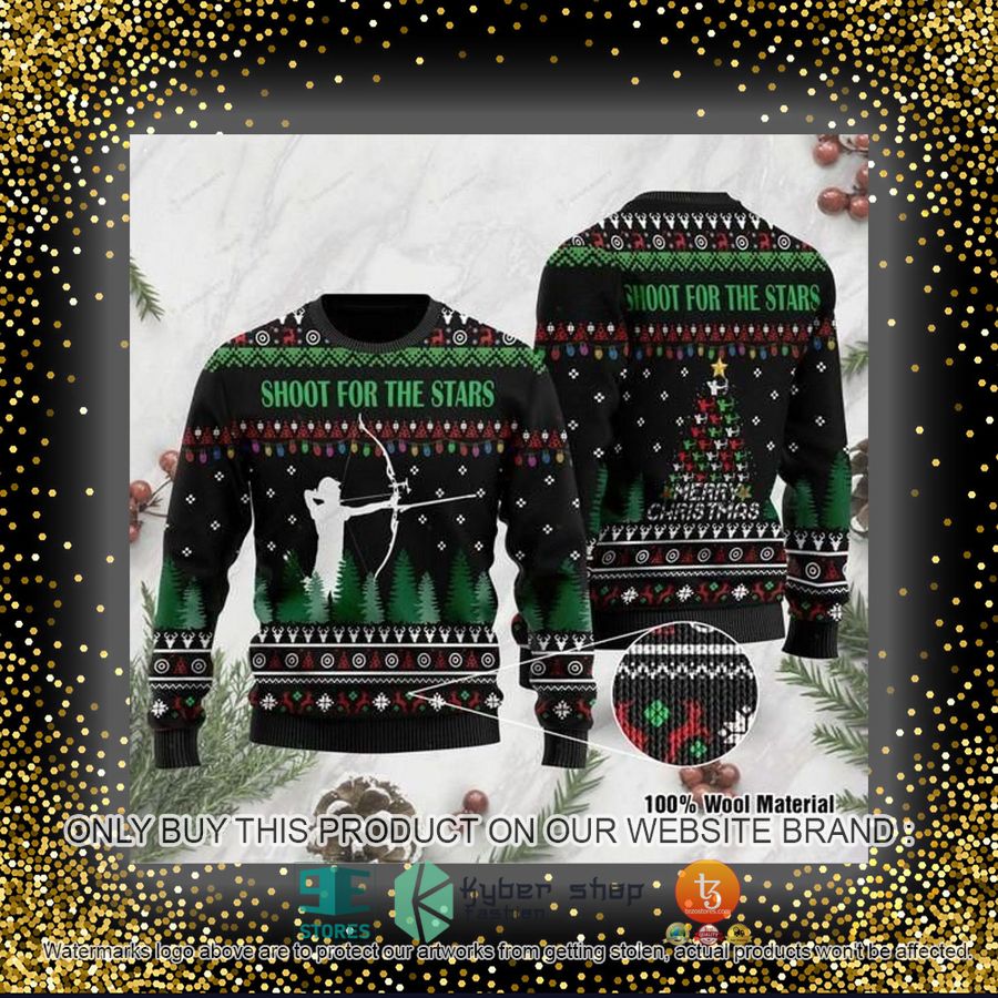 HOT Archer Using Compound Bow With Sayings Shoot For The Stars Ugly Christmas Sweater 4 archer using compound bow with sayings shoot for the stars ugly christmas sweater 4 45324