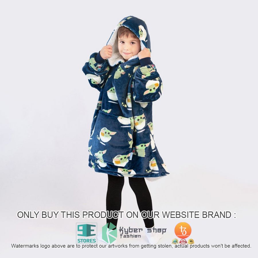 baby yoda in spaceship blue sherpa hoodie blanket 1 51340