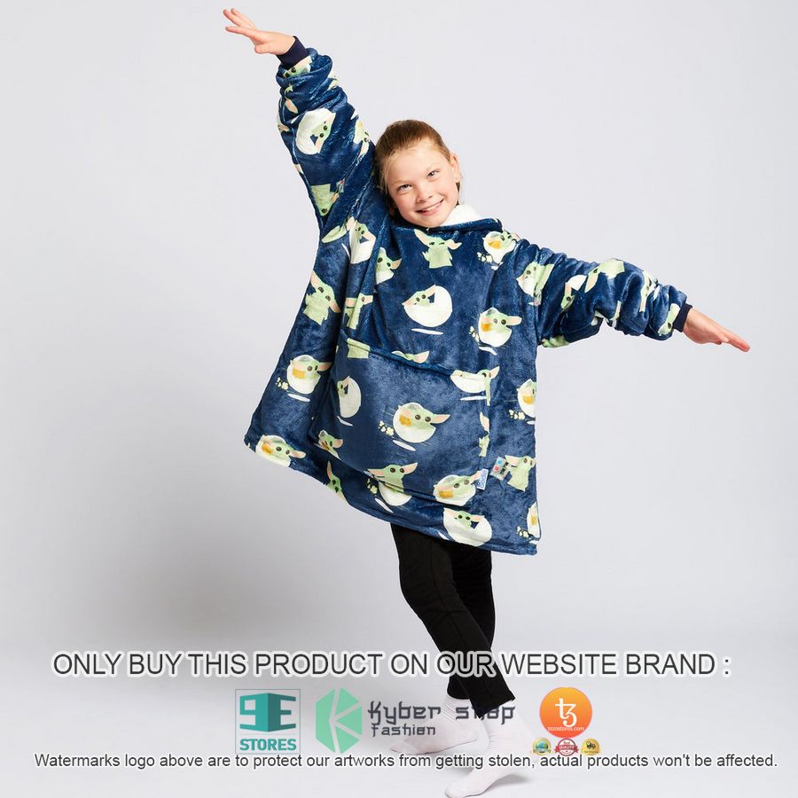 NEW Baby Yoda In Spaceship Blue Fleece Hoodie Blanket 2 baby yoda in spaceship blue sherpa hoodie blanket 2 12113