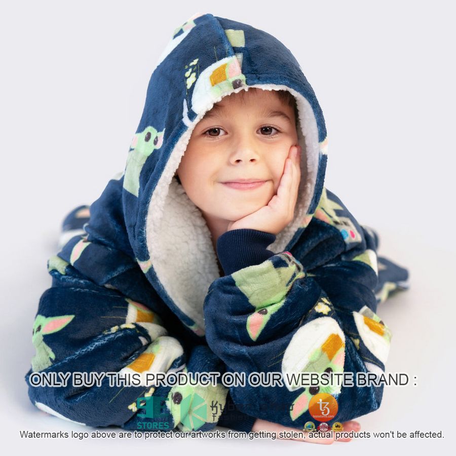 NEW Baby Yoda In Spaceship Blue Fleece Hoodie Blanket 3 baby yoda in spaceship blue sherpa hoodie blanket 3 26927