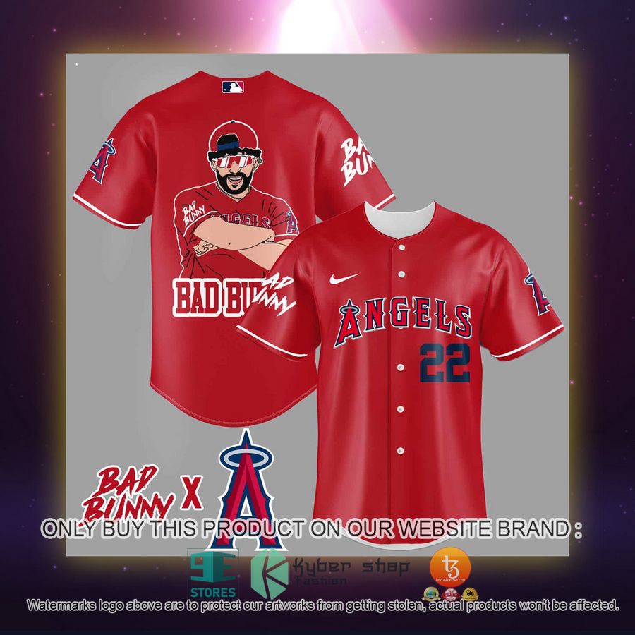 NEW Bad Bunny Los Angeles Angels of Anaheim red Baseball Shirt 2 bad bunny los angeles angels of anaheim red baseball jersey 2 78241