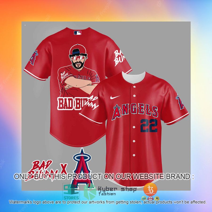 NEW Bad Bunny Los Angeles Angels of Anaheim red Baseball Shirt 3 bad bunny los angeles angels of anaheim red baseball jersey 3 99148