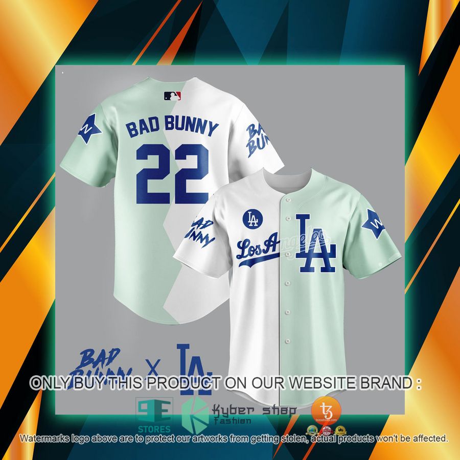 bad bunny los angeles dodgers green white baseball jersey 1 77464