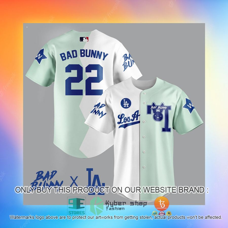 NEW Bad Bunny Los Angeles Dodgers logo Baseball Shirt 3 bad bunny los angeles dodgers logo baseball jersey 3 36582
