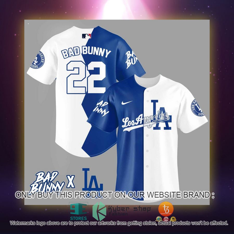 NEW Bad Bunny Los Angeles Dodgers white blue Baseball Shirt 2 bad bunny los angeles dodgers white blue baseball jersey 2 905