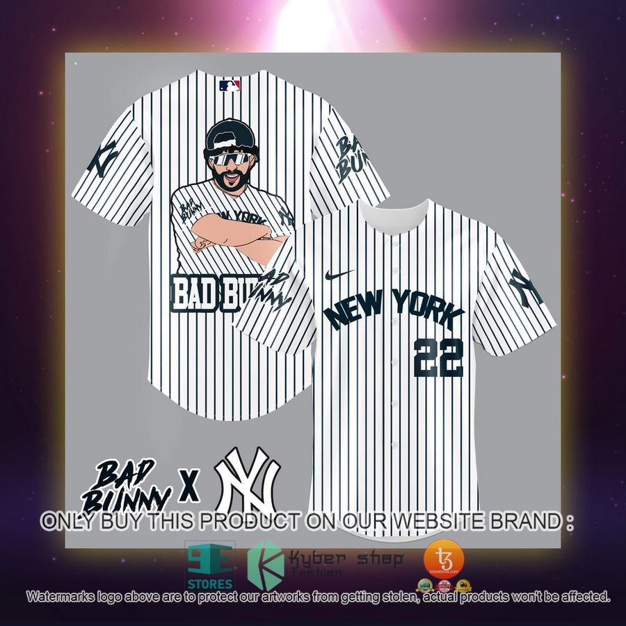 NEW Bad Bunny New York Yankees Striped Baseball Shirt 2 bad bunny new york yankees striped baseball jersey 2 38501
