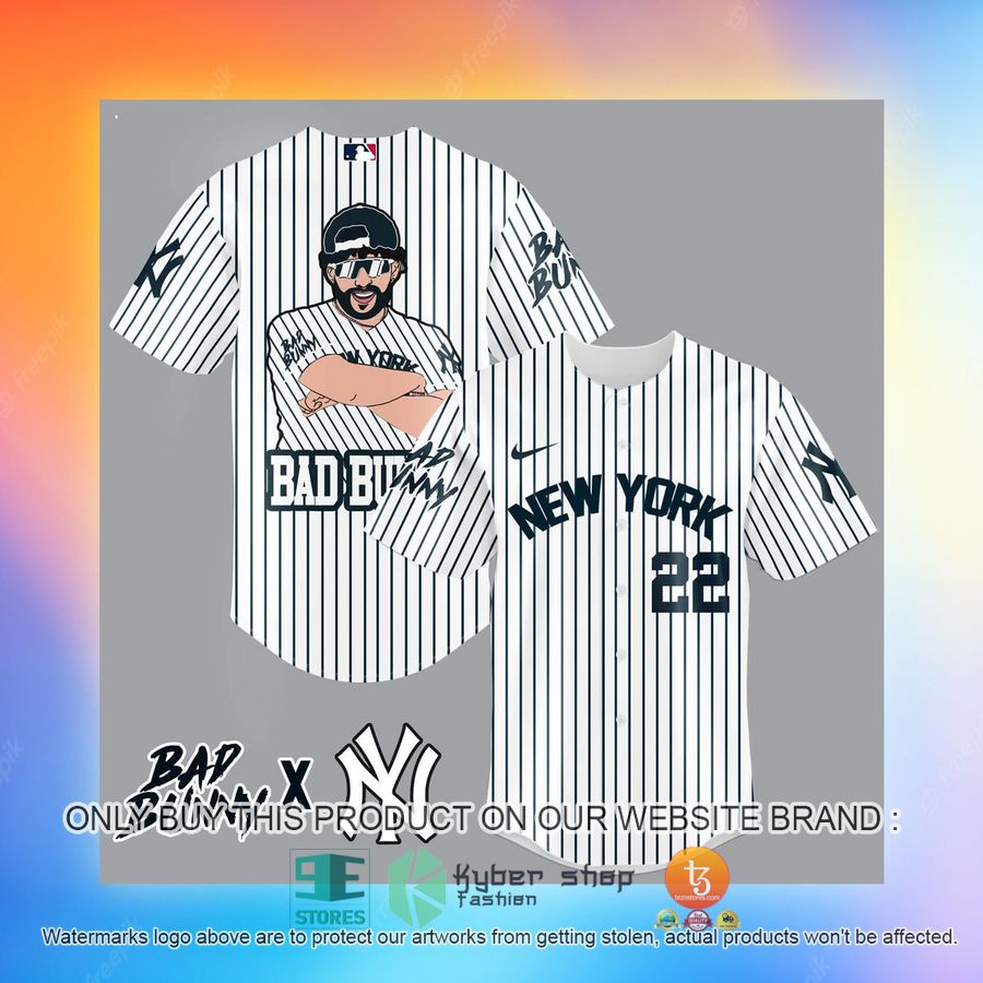 NEW Bad Bunny New York Yankees Striped Baseball Shirt 3 bad bunny new york yankees striped baseball jersey 3 90709