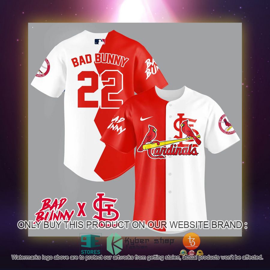 NEW Bad Bunny St. Louis Cardinals white red Baseball Shirt 2 bad bunny st louis cardinals white red baseball jersey 2 45139
