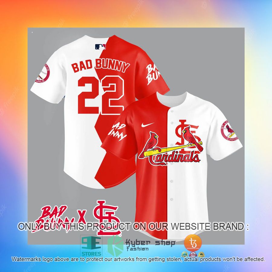 NEW Bad Bunny St. Louis Cardinals white red Baseball Shirt 3 bad bunny st louis cardinals white red baseball jersey 3 8105