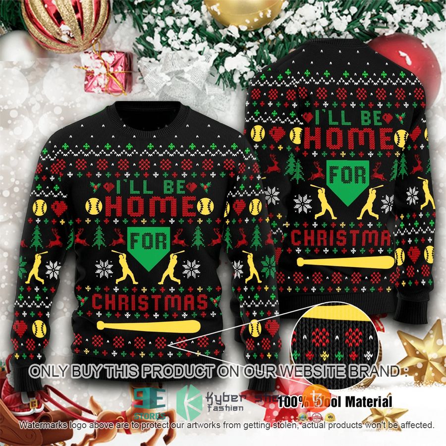 baseball ill be home for christmas christmas ugly sweater 1 5094