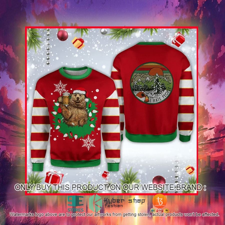 HOT Bear Beer I Hate People Camping Ugly Christmas Sweater 3 bear beer i hate people camping ugly christmas sweater 3 80512