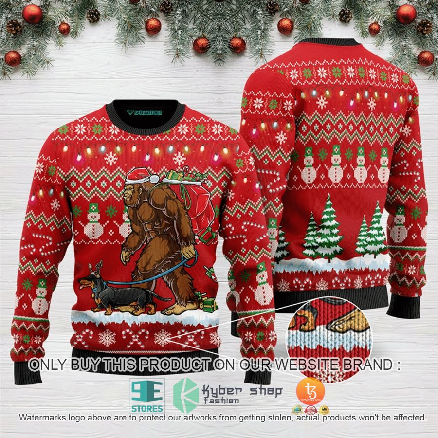 bigfoot dachshund christmas ugly sweater 1 43176