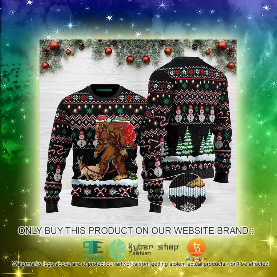 NEW Bigfoot Pug Christmas Sweatshirt, Sweater 3 bigfoot pug christmas ugly sweater 3 88845