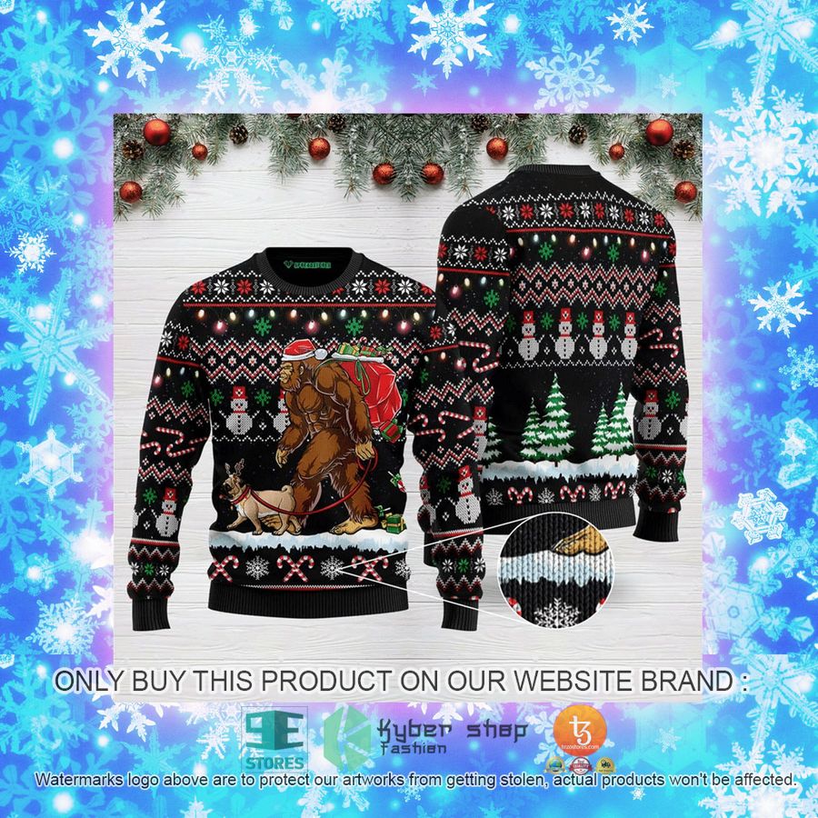NEW Bigfoot Pug Christmas Sweatshirt, Sweater 4 bigfoot pug christmas ugly sweater 4 23760