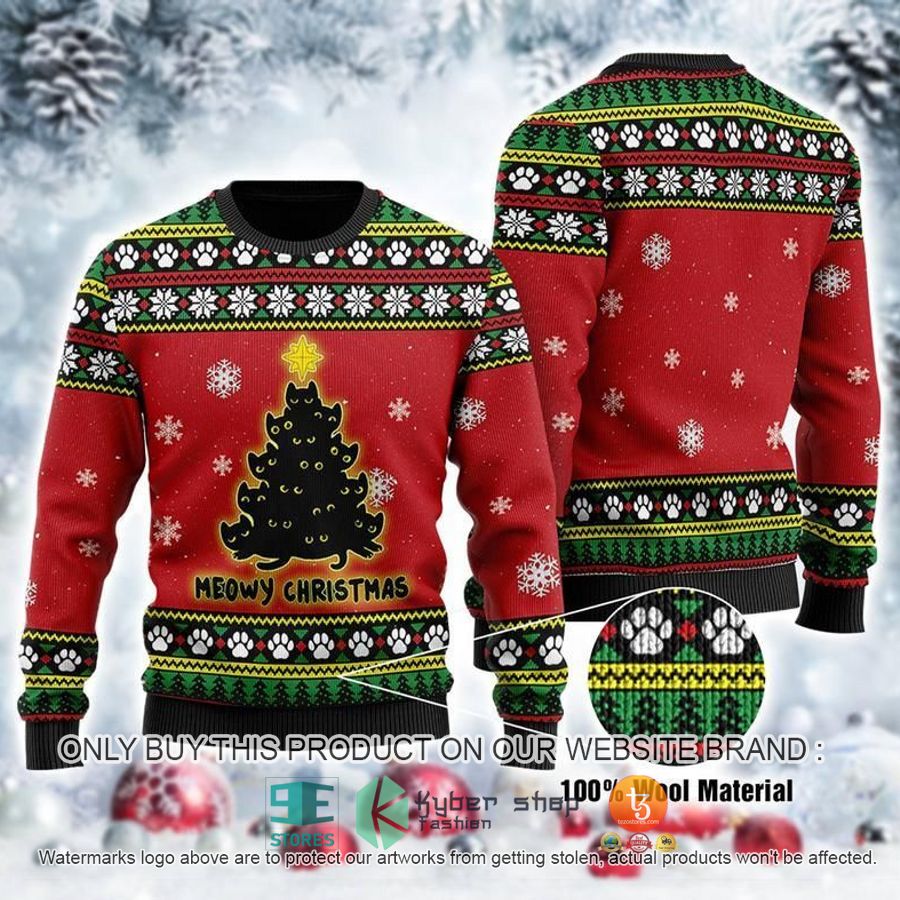 NEW Black Cat Christmas Tree Meowy Christmas Sweatshirt, Sweater 1 black cat christmas tree meowy christmas ugly sweater 1 35856