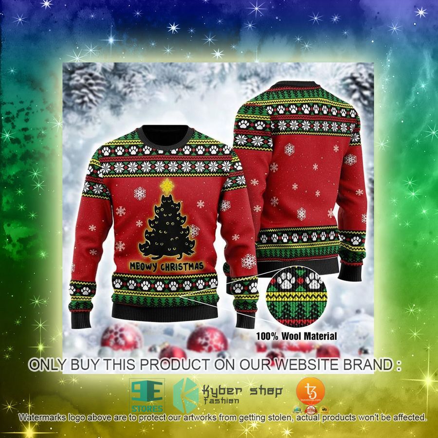 NEW Black Cat Christmas Tree Meowy Christmas Sweatshirt, Sweater 3 black cat christmas tree meowy christmas ugly sweater 3 93531